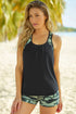 Black Contrast Splice Racerback Tankini Printed 2Pcs Set